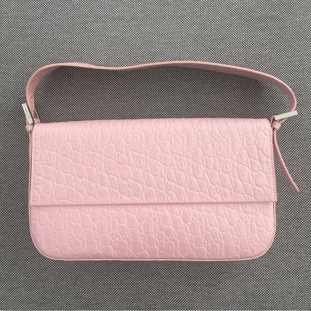 BY FAR Pink Croc-Embossed Shoulder Bag